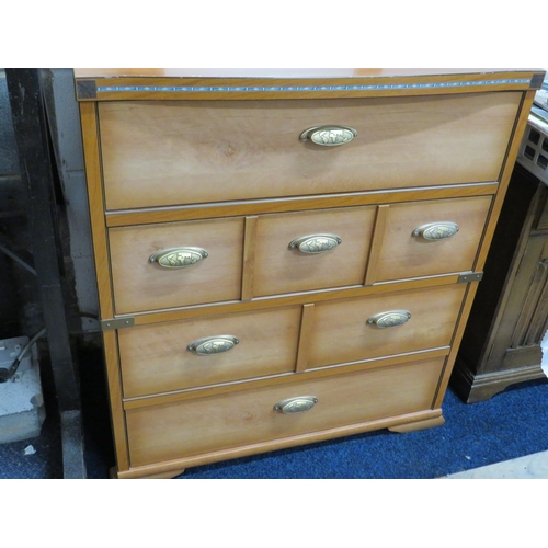 1006 - French Gautier mirror backed chest of drawers. Red Leather panel to top. Excellent quality and condi... 