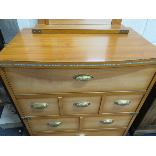 1006 - French Gautier mirror backed chest of drawers. Red Leather panel to top. Excellent quality and condi... 