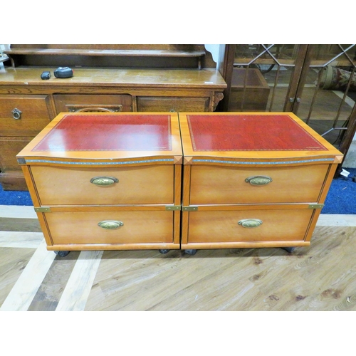 1007 - Pair of stylish Gautier bedside cabinets, both have red leather tops and measure H:20 x W:22 x D:19 ... 