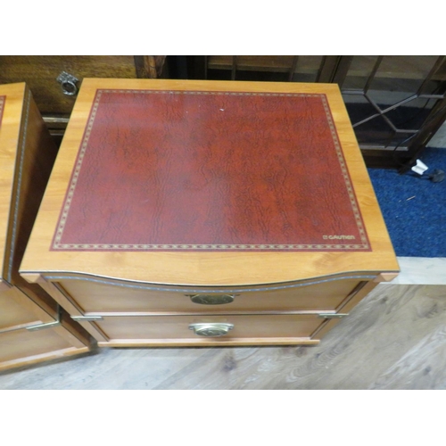 1007 - Pair of stylish Gautier bedside cabinets, both have red leather tops and measure H:20 x W:22 x D:19 ... 