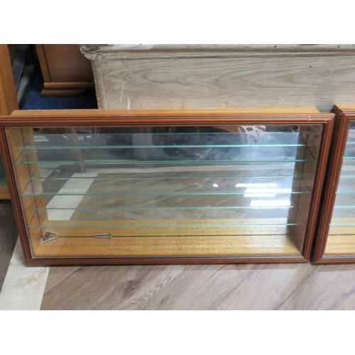 1017 - Two joiner made, Wall mounted Glass fronted display cabinets with hinged front, Magnetic catch and i... 