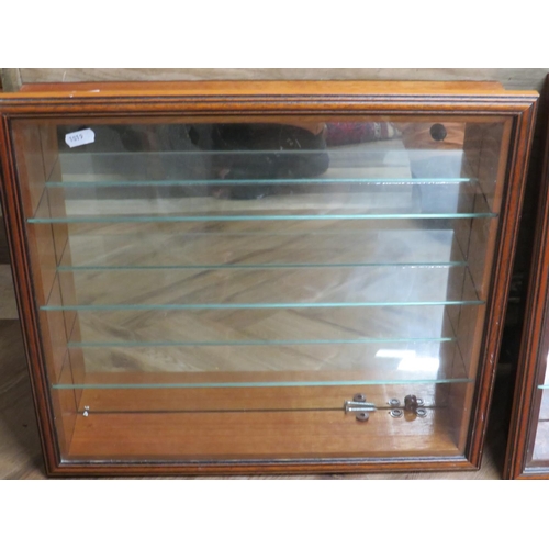 1019 - Two joiner made, Wall mounted Glass fronted display cabinets with hinged front, Magnetic catch and i... 