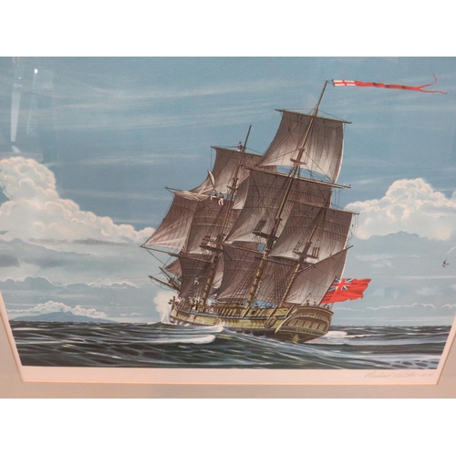 1031 - Framed and mounted Lithograph by Richard Lynton 'Land fall Tahiti'  plus a small Victorian era Oil o... 