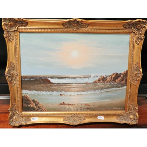 1045 - Lovely Oil on Canvas of a Beach scape by G Brock. Set in a decorative gilt frame which measures 19 x... 