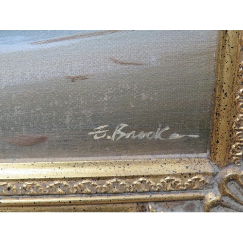 1045 - Lovely Oil on Canvas of a Beach scape by G Brock. Set in a decorative gilt frame which measures 19 x... 