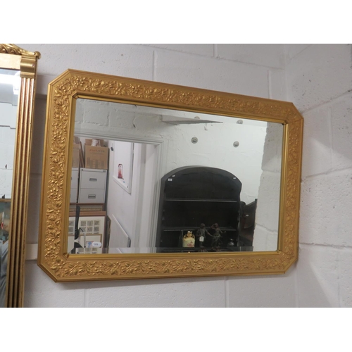 1050 - Long Bevelled glass mirror with Gilt Columnised sides and ornate top  39 x 14 inches plus one other ... 