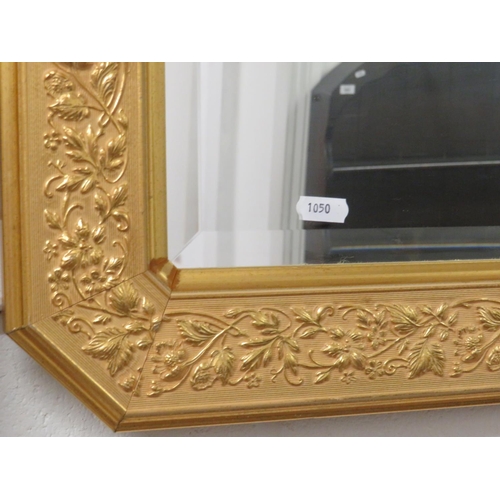 1050 - Long Bevelled glass mirror with Gilt Columnised sides and ornate top  39 x 14 inches plus one other ... 