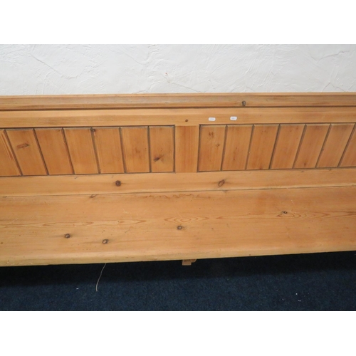 953 - Long and well constucted pine pew with fitted plate rack to rear. H:33 x W:107 x D:20 Inches. See ph... 