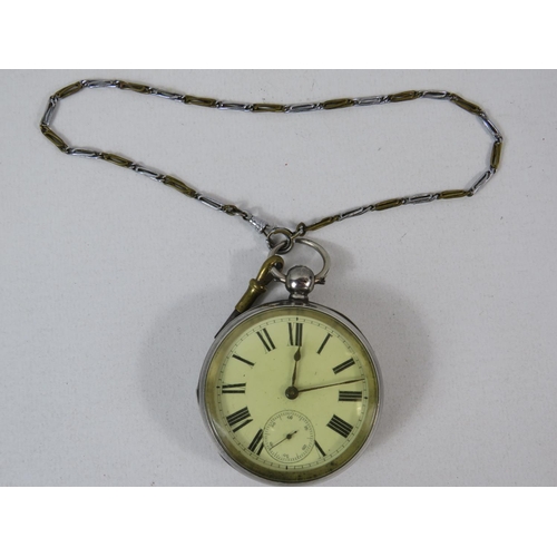 307A - Victorian Silver cased pocket watch in working order with key. American movement. Hallmarks to insid... 