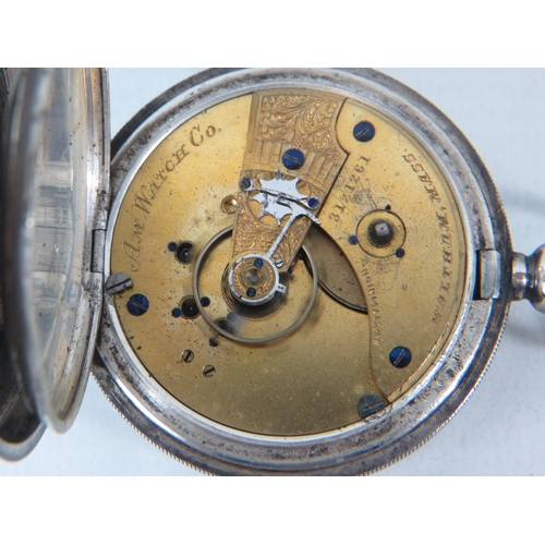 307A - Victorian Silver cased pocket watch in working order with key. American movement. Hallmarks to insid... 