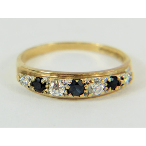 328A - 9ct Yellow Gold ring set with Sapphire & Clear Gemstones. Finger size  'L-5'   1.5g