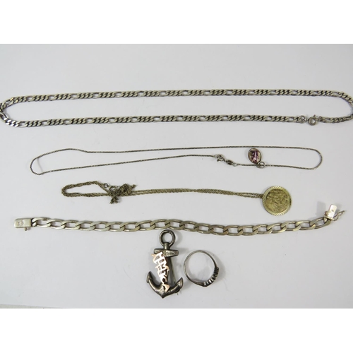 332A - Good Mixed Silver lot to include a Figaro link neck chain, Bracelets, Blue John pendant necklace, St... 