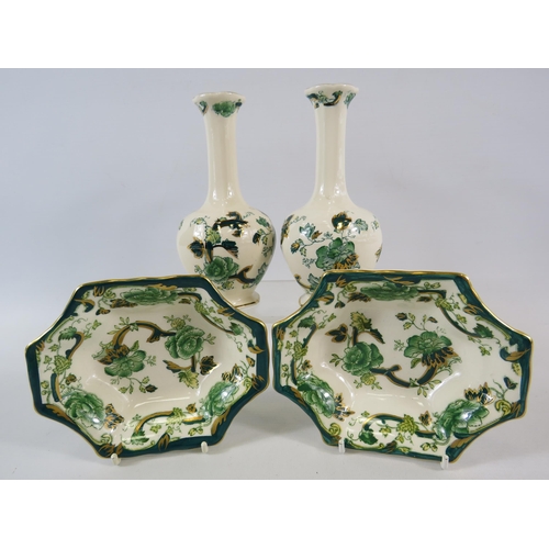 14 - 2 Masons green chartruese bud vases (6