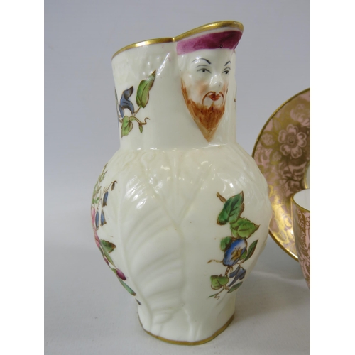 16 - 1954 Royal worcester jug with a bearded man spout and a small Minton cup and saucer (hairline to the... 