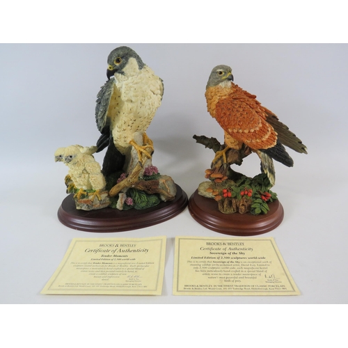 23 - 2 Brooks and Bentley Birds of prey figurines on wooden bases.