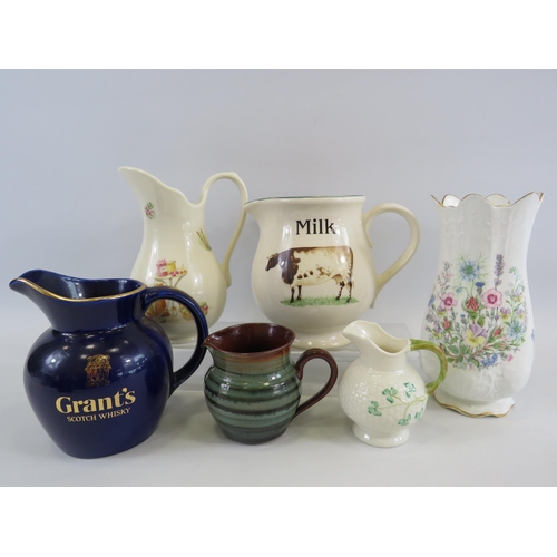 57 - Mixed ceramic jug lot to include Aynsley, Bellek and a Grants whiskey jug.