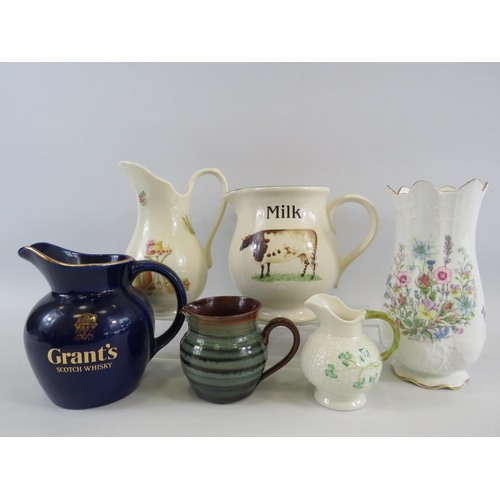 57 - Mixed ceramic jug lot to include Aynsley, Bellek and a Grants whiskey jug.