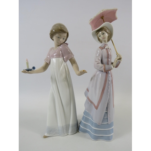 60 - 2 Ladro Nao figurines of ladies one with a parasol and one with a candle. ( the one with the candle ... 