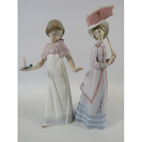 60 - 2 Ladro Nao figurines of ladies one with a parasol and one with a candle. ( the one with the candle ... 