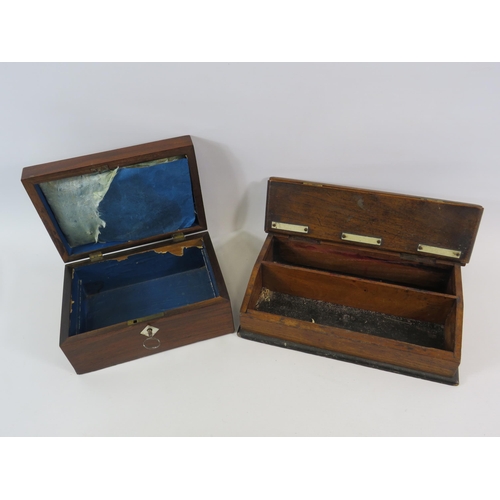 99 - Vintage wooden trinket box and a vintage wooden pen box with folding lid.