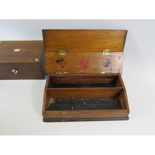 99 - Vintage wooden trinket box and a vintage wooden pen box with folding lid.