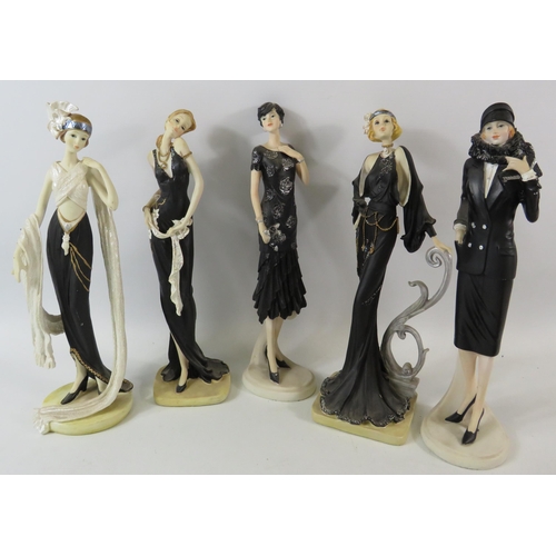 432 - 5 Juliana collection art deco lady figurines. Approx 31cm tall