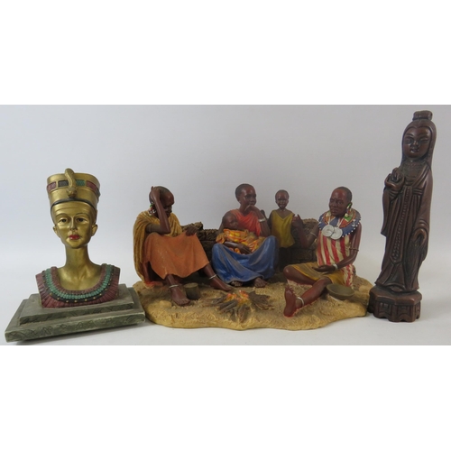 434 - Maasai Camp fire tales figurine, Pharaoh bust etc.