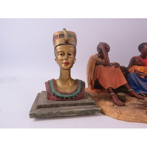 434 - Maasai Camp fire tales figurine, Pharaoh bust etc.