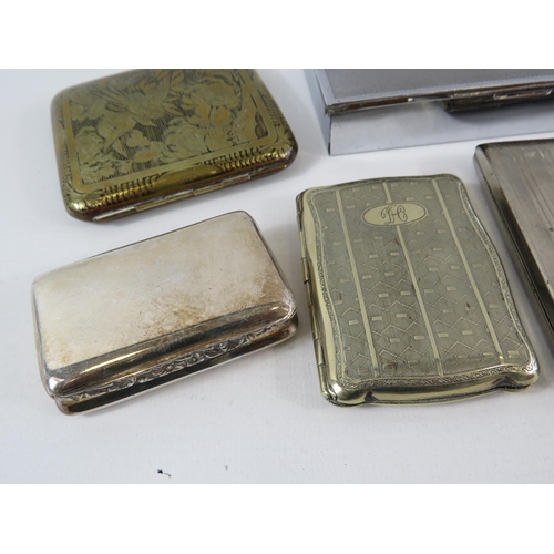 139 - Selection of white metal and brass cigarette cases, stamp holder etc.