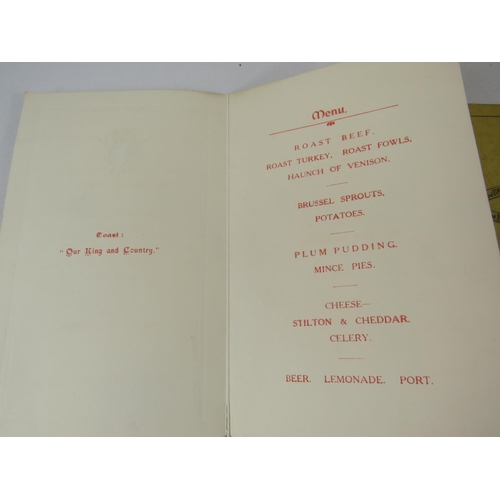 181 - 1919 Prisoner of War welcome home dinner menu for a Lieut D W Mills. And a Infantry training booklet... 