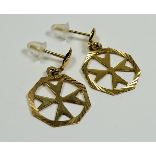 110 - Pair of 9ct Yellow Gold Maltese Cross Earrings.   1.4g