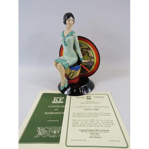 203 - Kevin Francis Young Clarice Cliff Limted edition figurine 395 of 900 with certificate.
Minor Glued r... 