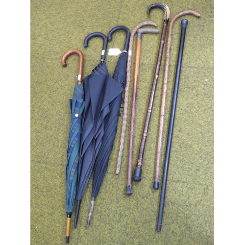 284 - Selection of vintage walking sticks and umbrellas.