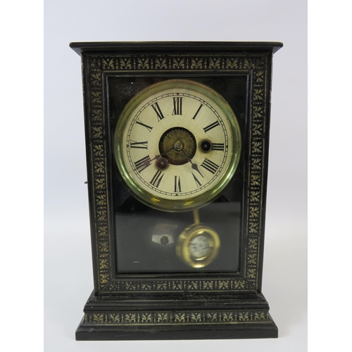 296 - Vintage mantle clock with glass door in running order. Approx 10