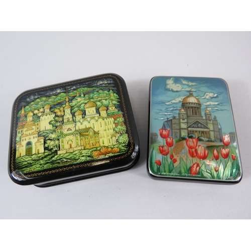 307 - 2 Russian Fedeskina Lacquered trinket boxes.