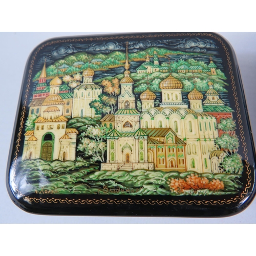 307 - 2 Russian Fedeskina Lacquered trinket boxes.