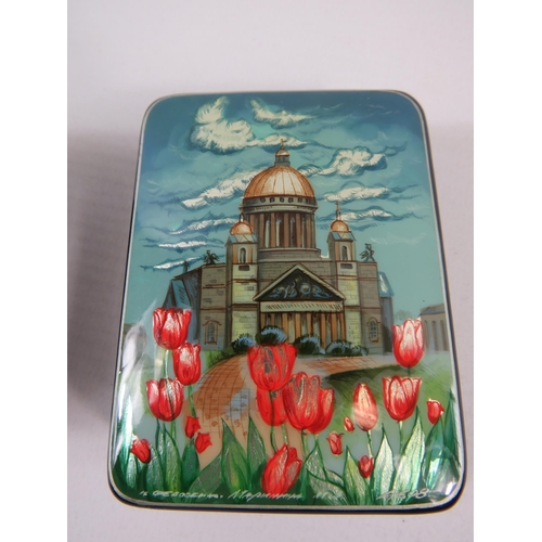 307 - 2 Russian Fedeskina Lacquered trinket boxes.