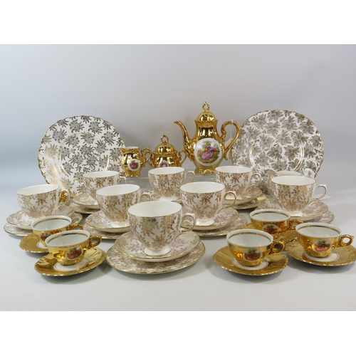 292 - Bondware gold Fragonard teaset and a Colclough/Royal Vale gold and white teaset.