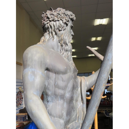 308 - Huge Bronze alloy Statue of Poseidon holding a spear. Raised on naturalistic base. More details to f... 