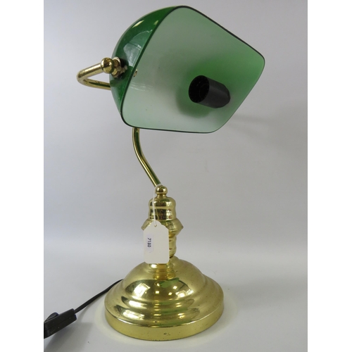 314 - Brass Vintage bankers lamp with green glass shade approx 14