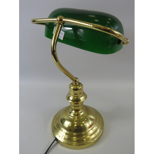 315 - Brass Vintage bankers lamp with green glass shade approx 12.5