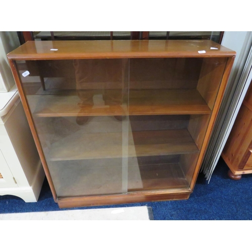 656 - Mid 20th Century Teak Bookcase with Glass sliding doors. H:32 x W:30 x D:9 Inches. See photos. S2