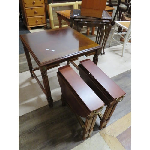 658 - Dark Wood  nest of occasional stacking tables with attractive quartered design to top.  measures  H:... 