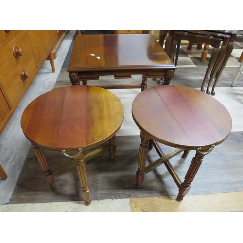 658 - Dark Wood  nest of occasional stacking tables with attractive quartered design to top.  measures  H:... 