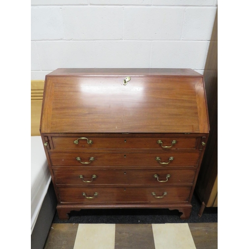 624 - Early Victorian Mahogany four graduated drawer bureau with smaller drawers within. Brass handles, Ra... 