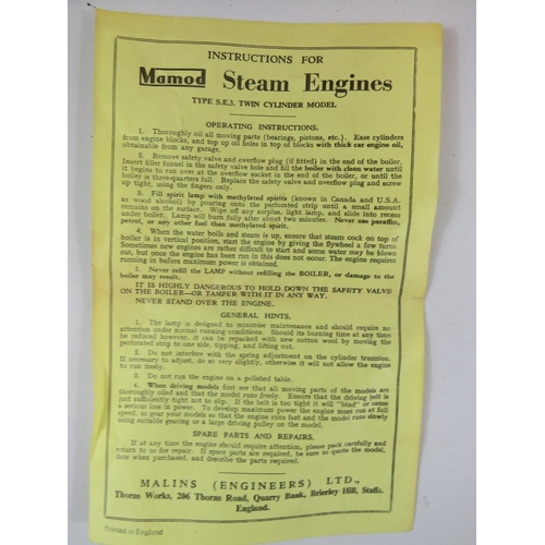 19 - Mamod S.E.3 Twin Cylinder Superheated steam Engine.  Comes with original box and instructions. 1970'... 