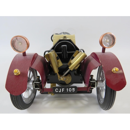 2 - Mamod Steam powered Model of a 1934 Morgan three wheeler with custom made plinth. Measures 15 x 7 In... 