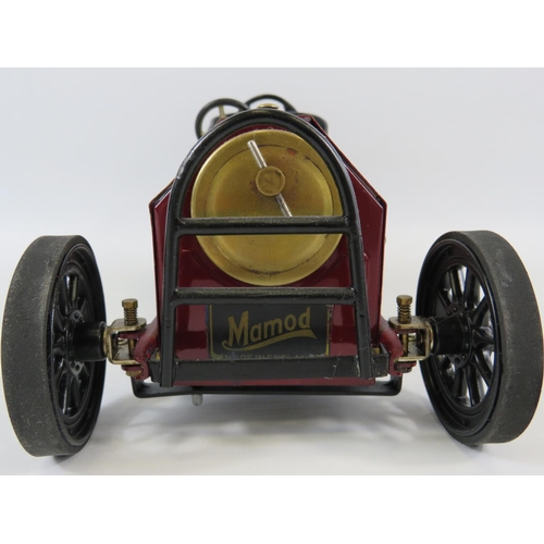 4 - Mamod Steam Powered model of a 1920's Dirt Track Racer with custom made wooden stand. Measures 14 x ... 