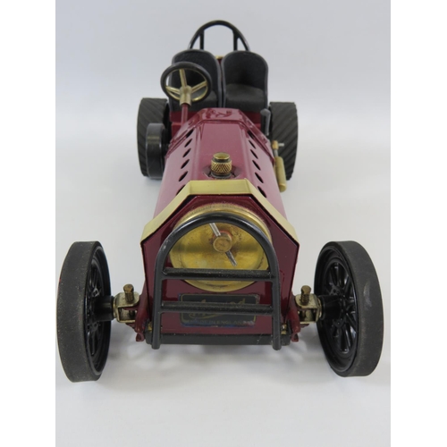 4 - Mamod Steam Powered model of a 1920's Dirt Track Racer with custom made wooden stand. Measures 14 x ... 