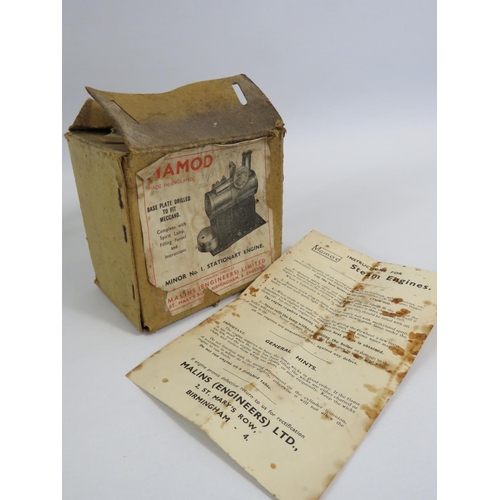 41 - 1940's Mamod MM1 Minor Stationary Steam Engine. Original box and papers. See photos for condition.